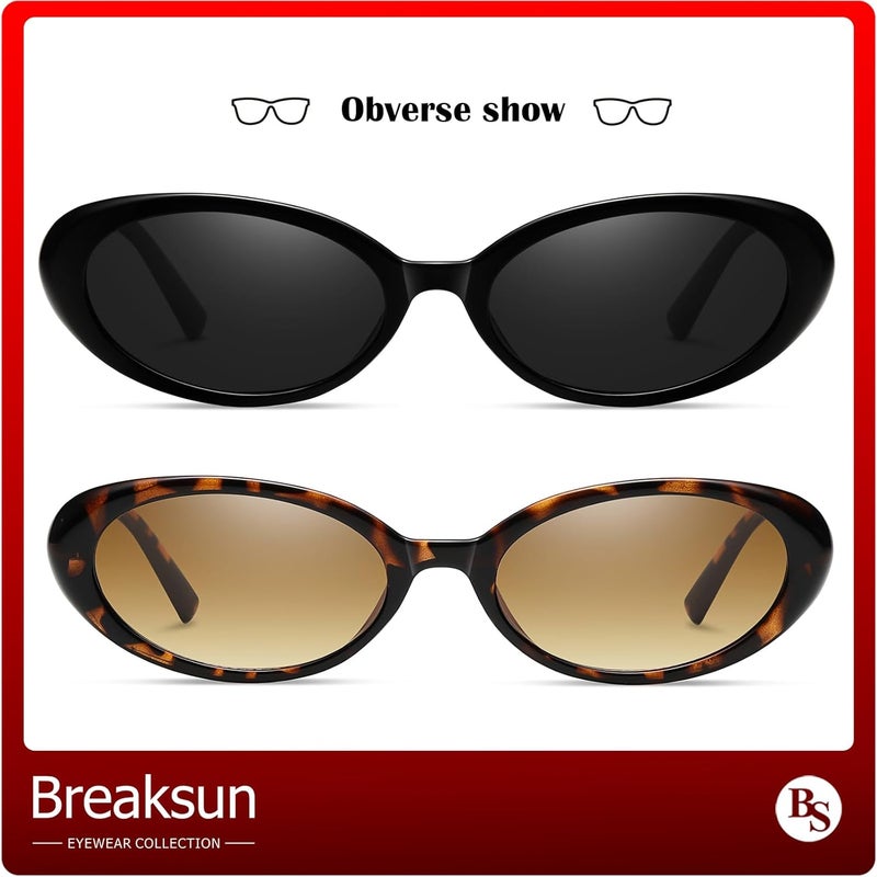 Breaksun Retro Oval Sunglasses for Women Men Fashion Small Oval Sunglasses 90s Vintage Shades - Image 4